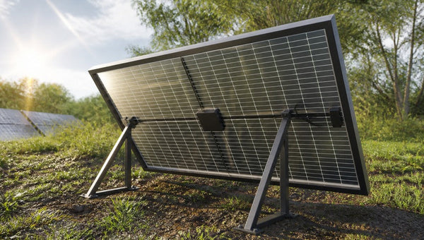 Bifacial solar panel sunny outdoor landscape scene