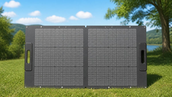 BLUETTI 100W solar panel sunny outdoor background