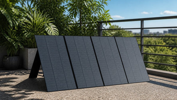 BLUETTI 350W solar panel on balcony with plants