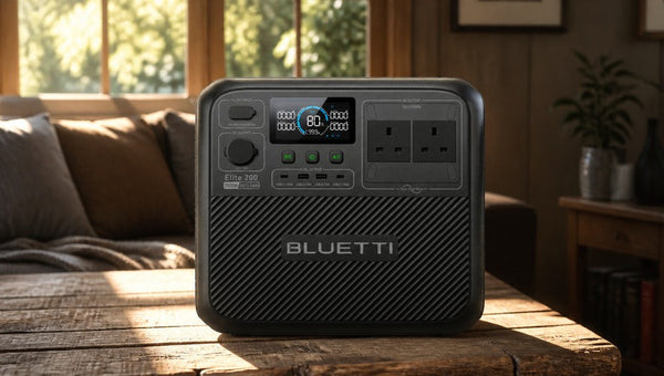 BLUETTI Elite 200 V2 on rustic wooden table
