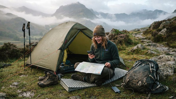 Phone charging from a camping power bank in the UK
